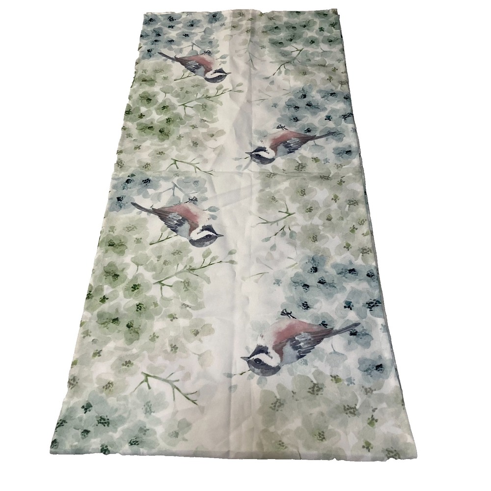Living Quarters Chickadee Table Runner Watercolor Floral White Blue 15" x 36" - Picture 3 of 10